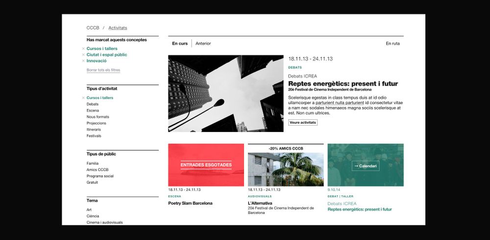 Centre de Cultura Contemporània de Barcelona — CCCB (disseny gràfic, art i cultura, sector públic, web), per DOMO-A | Direcció d’art i disseny gràfic, Barcelona